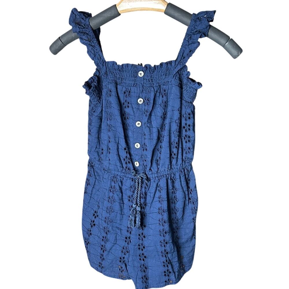 Japna Girls size 10 blue eyelet romper ruffle straps smocked bodice